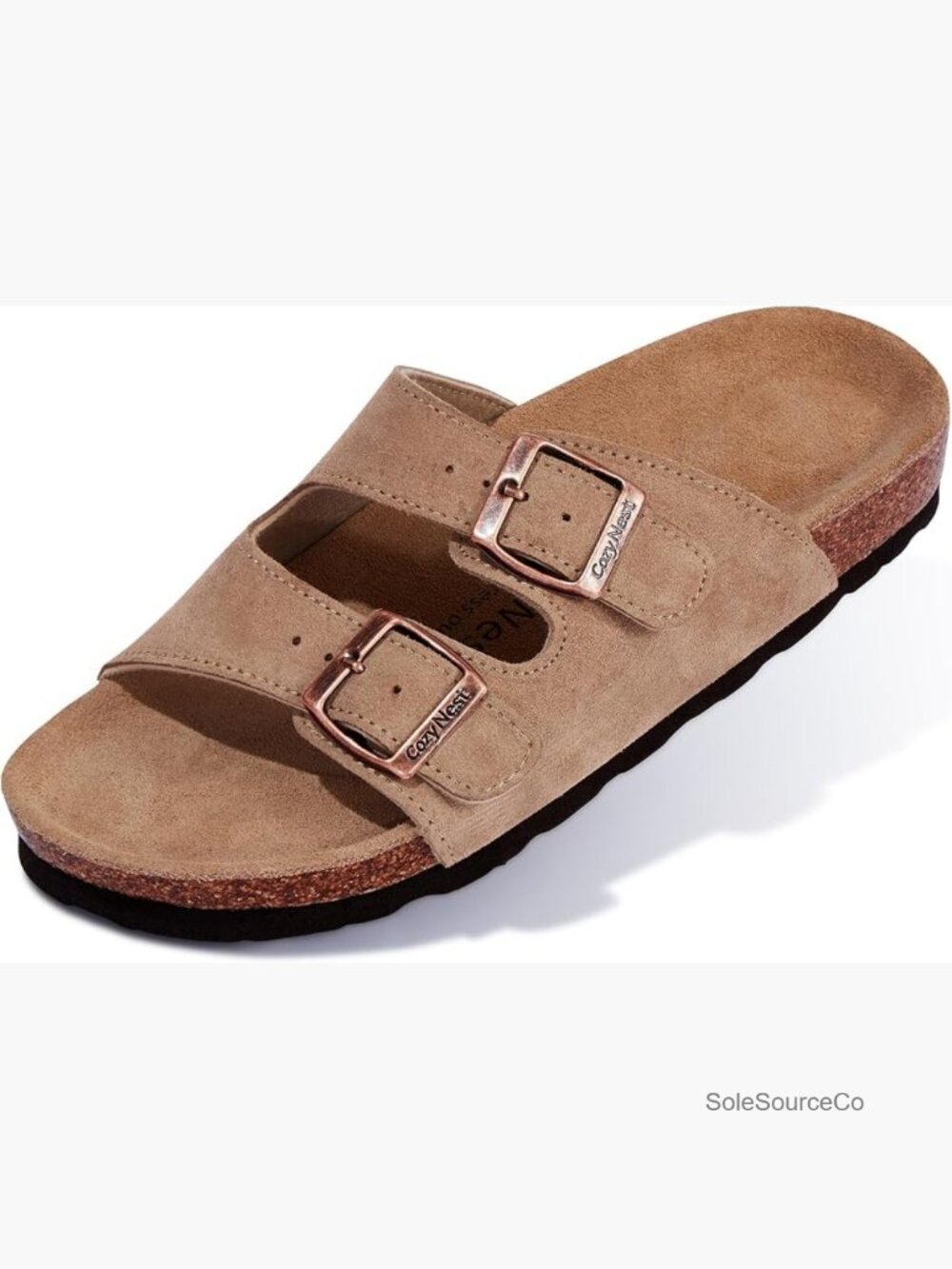 Unisex Slide Sandals with Arch Support Cork Footbed Adjustable Buckle Genuine